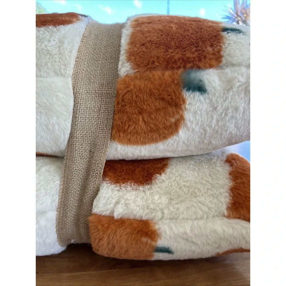x2 Rachel‎ Ashwell Orange Pumpkin Faux Fur Throw Pillow Set Fall Decor 20